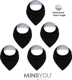 6 Stuks - Bandana Slabbetjes - Effen Zwart - Kwijlslabbetjes Met Fleece