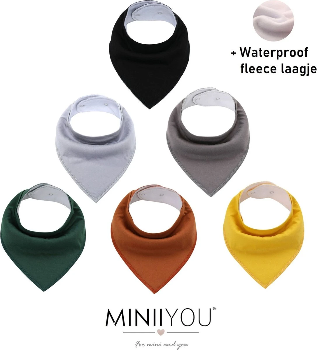 6 Stuks Bandana Slabbetjes Met Fleece Laag - Bruin Geel Grijs 3 6 Stuks Bandana Slabbetjes Met Fleece Laag - Bruin Geel Grijs