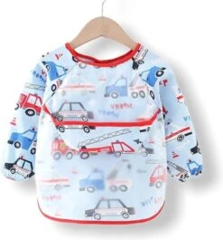 Merkloos Kinderschort 'Vroom' Lange Mouwen - Slab Met Mouwen - Slabbetje Little Hippo - Waterproof - Knutselen - Kliederschort - 3 Tot 5 Jaar