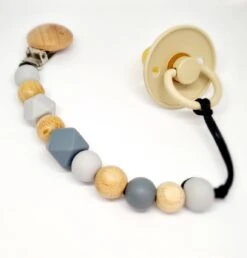 Speenkoord Lalieloe - Speenhouder - Kraamcadeau - Speenketting - Speenkoord Meisje - Speenkoord Jongen - Woody Grey