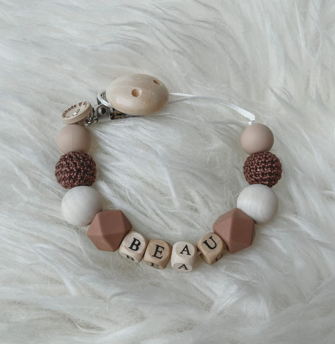 Babybeads - Speenkoord Met Naam - Bruine Tinten Naturel - Kraamcadeau 3 Babybeads - Speenkoord Met Naam - Bruine Tinten Naturel - Kraamcadeau