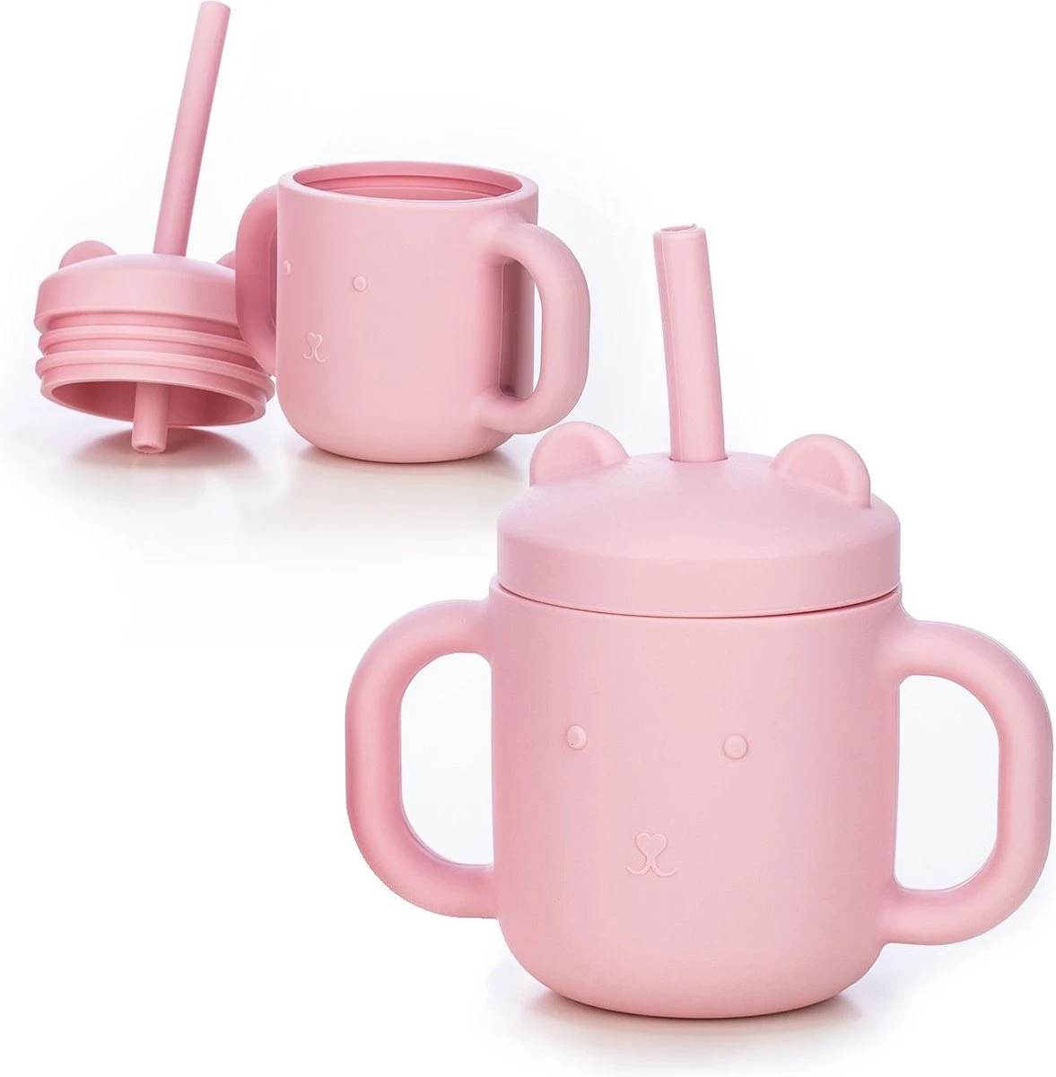 FreeON Siliconen Drinkbeker Met Rietje En Handgrepen - Rietjesbeker Voor Baby - Peuter En Kleuter - Kitty - Roze 3 FreeON Siliconen Drinkbeker Met Rietje En Handgrepen - Rietjesbeker Voor Baby - Peuter En Kleuter - Kitty - Roze