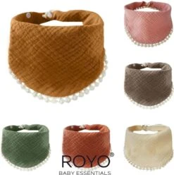 Set Van 6 Aardetinten Slabbetjes - 100% Organisch Katoen - Bandana Slab - Hydrofiel - Slabber - Kwijl Slabbetjes - Slabbertjes Baby - Kraamcadeau Meisje