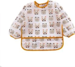 Merkloos MINIIYOU - Slabbetje Lange Mouwen Met Brede Opvangbak - Oranje Beer - 0-3 Jaar - Kliederschort - Verfschort