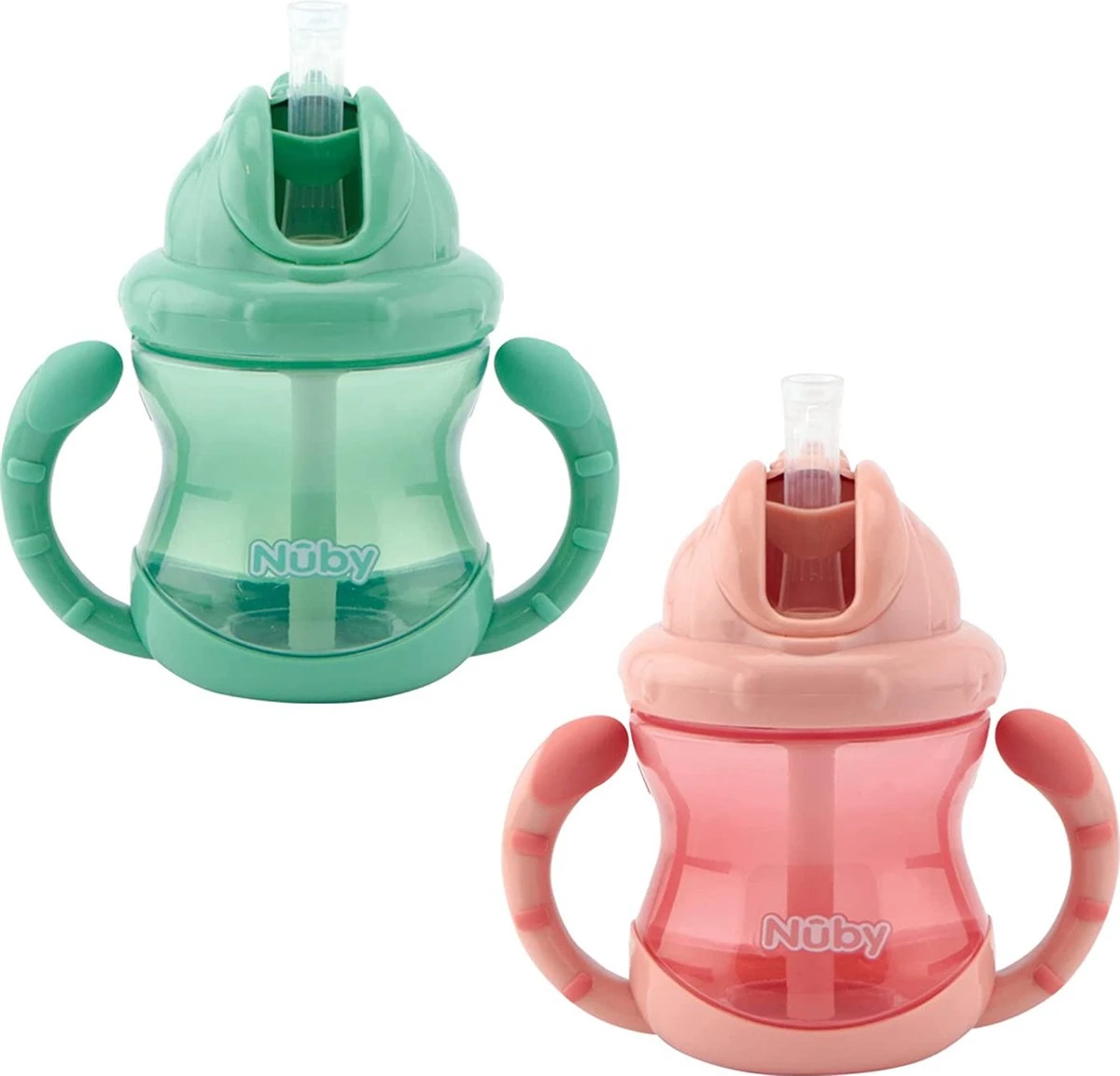 Nûby - Flip-It Antilekbeker Met Handvatten - 2-pack - Roze & Groen - 240ml - 12m+ 3 Nûby - Flip-It Antilekbeker Met Handvatten - 2-pack - Roze & Groen - 240ml - 12m+
