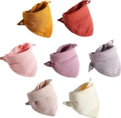 7 Stuks Hydrofiele Bandana Slabbetjes - Roze - Geel - Crème - Roestbruin -Winkel Voor Babyproducten 1200x1164 1