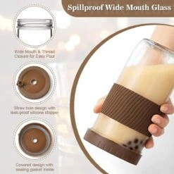 Merkloos Set Van 2 Bubble Tea Bekers 750 Ml Drinkglazen Met Spatwaterdicht Deksel En Rietje, Reinigingsborstel, Herbruikbare Mason Jars, Cocktailglas, Mok Voor Dranken, Milkshakes, Sappen -Winkel Voor Babyproducten 1200x1200 527