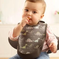 Bibetta Slabbetje - Dinosaurus - Grijs - 2-pack -Winkel Voor Babyproducten 1200x1200 689