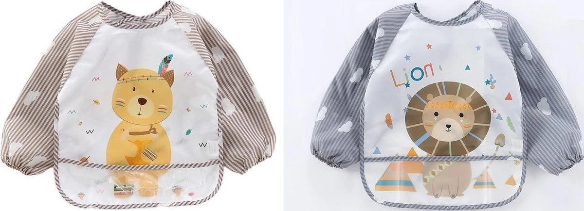 Merkloos Duo Pack - Slab Met Mouwen En Opvangbak - Leeuw & Kat 3 Merkloos Duo Pack - Slab Met Mouwen En Opvangbak - Leeuw & Kat