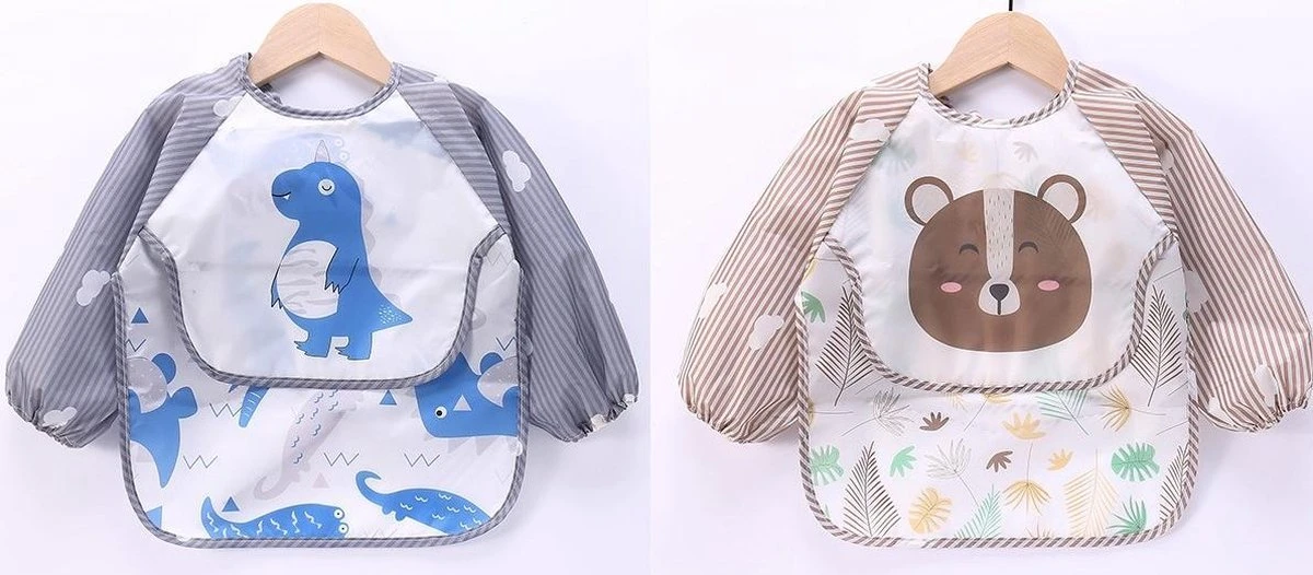 Slabbetjes Lange Mouwen Met Opvangbak (1-3 Jaar) - Dinosaurus Beer - Mag In Vaatwasser/ Wasmachine 3 Slabbetjes Lange Mouwen Met Opvangbak (1-3 Jaar) - Dinosaurus Beer - Mag In Vaatwasser/ Wasmachine