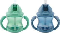 Nûby - Flip-It Antilekbeker Met Handvatten - 2-pack - Blauw & Groen - 240ml - 12m+