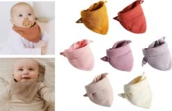 7 Stuks Hydrofiele Bandana Slabbetjes - Roze - Geel - Crème - Roestbruin