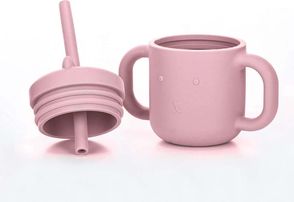 FreeON Siliconen Drinkbeker Met Rietje En Handgrepen - Rietjesbeker Voor Baby - Peuter En Kleuter - Kitty - Roze 4 FreeON Siliconen Drinkbeker Met Rietje En Handgrepen - Rietjesbeker Voor Baby - Peuter En Kleuter - Kitty - Roze - Afbeelding 2