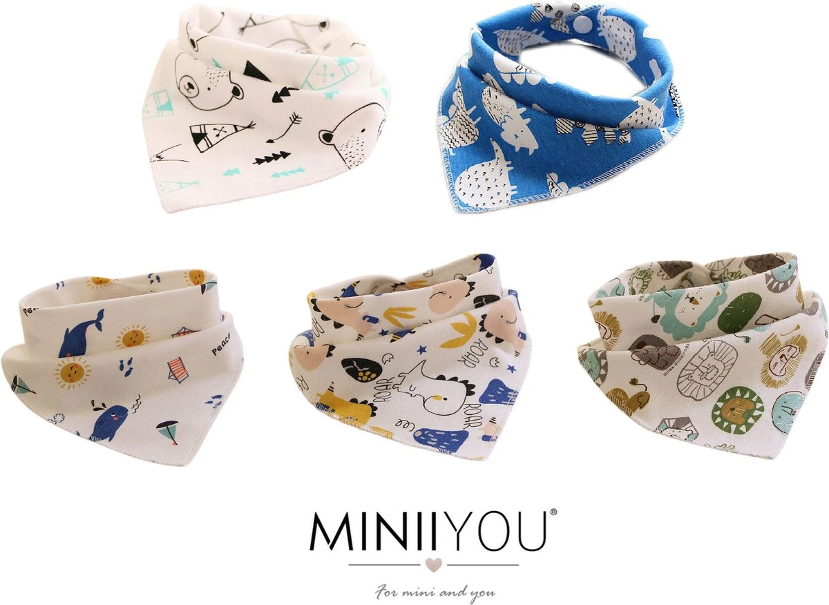 5- Pack - Bandana Slabbetjes - Safari Dinosaurus - 2-laags Katoen - Puntslabbetjes - Kwijlslabbetjes 3 5- Pack - Bandana Slabbetjes - Safari Dinosaurus - 2-laags Katoen - Puntslabbetjes - Kwijlslabbetjes