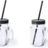 Merkloos Bellatio Design Mason Jar Drinkfles Met Rietje - 500ml - Glas - Zwart - 2 Stuks -Winkel Voor Babyproducten 1200x935 4