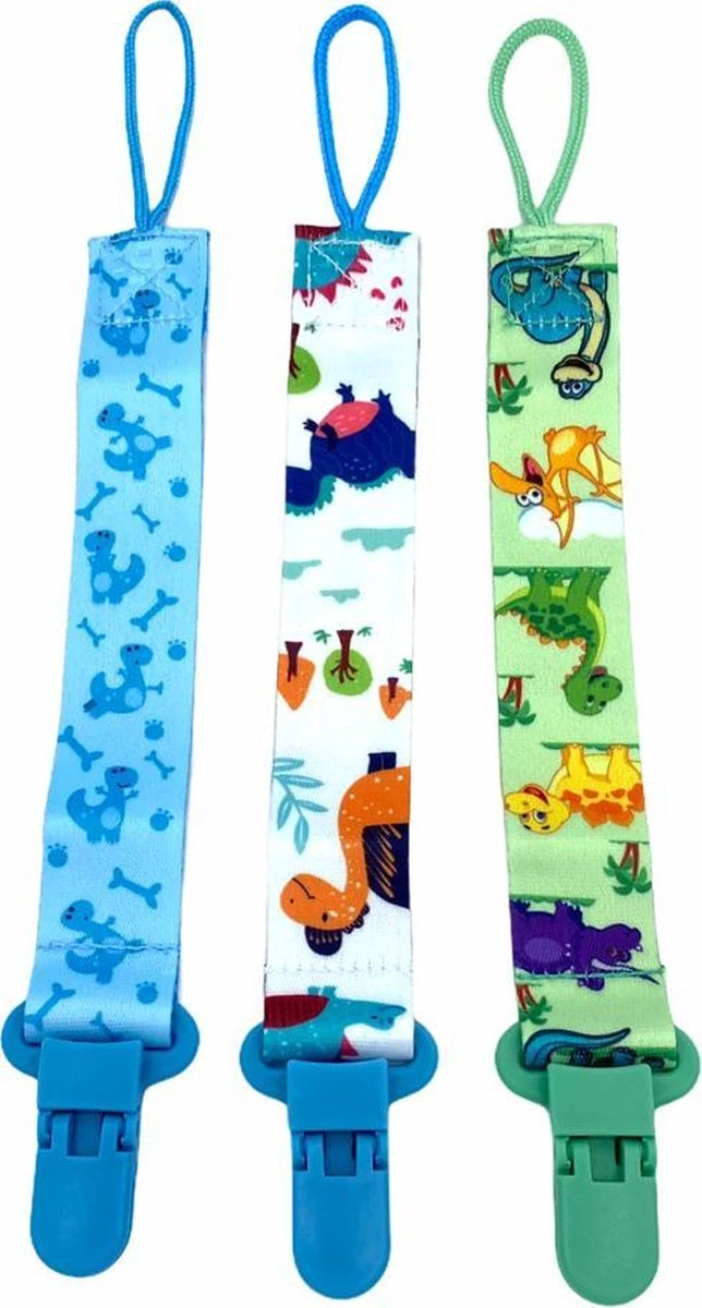 Set 3 Stuks Speenkoord - Funky Dinosaurus - Dino Thema - Cozy Cake® 3 Set 3 Stuks Speenkoord - Funky Dinosaurus - Dino Thema - Cozy Cake®