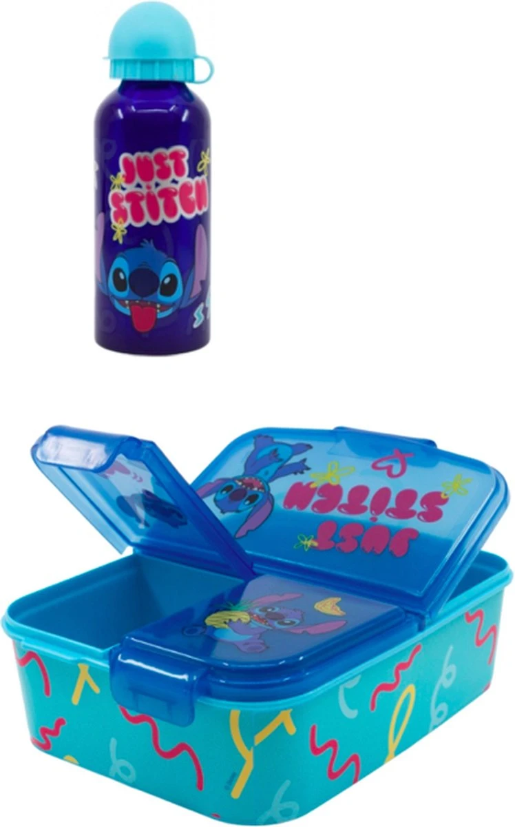 Disney Lilo En Stitch Multi Brooddoos + Aluminium Drinkfles - 400 Ml 2 Disney Lilo En Stitch Multi Brooddoos + Aluminium Drinkfles - 400 Ml