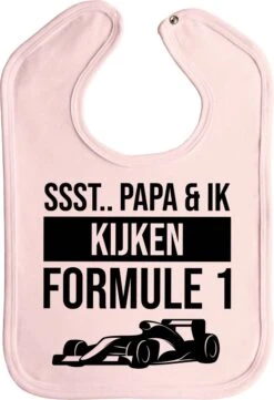Slab - Ssst.. Papa & Ik Kijken Formule 1 - Slabber - Slabbetjes - Baby - F1 - F1 - Red Bull Racing - Max Verstappen - Drukknoop - Stuks 1 - Baby Roze