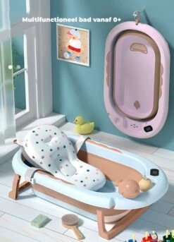 Babybadje 3 In 1 Opvouwbaar - Inclusief Badkussen - Thermometer Ingebouwd - Model 2023 - Roze -Winkel Voor Babyproducten 864x1200