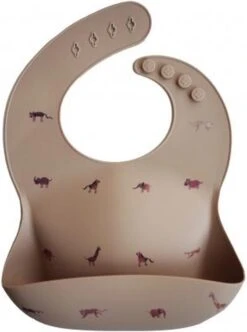 Mushie Siliconen Baby Slabbetje Met Opvangbakje | Safari Tan | BPA Ftalaatvrij| Afwasbaar