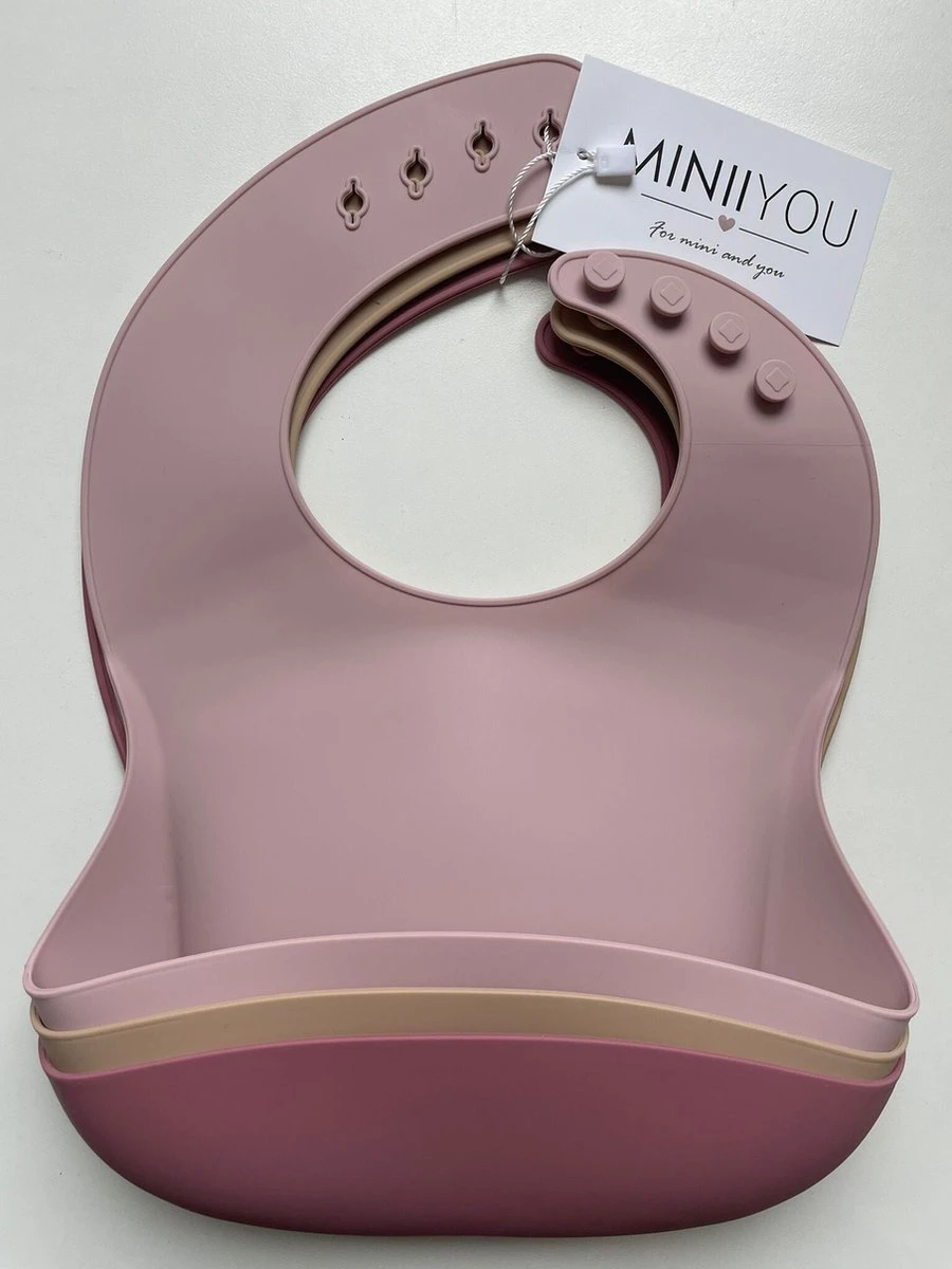 3 Stuks - Siliconen Slabbetjes Met Opvangbak - Roze Beige 4 3 Stuks - Siliconen Slabbetjes Met Opvangbak - Roze Beige - Afbeelding 2